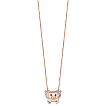 Cheryl M Sterling Silver Rose Gold-plated Polished Black and White CZ Flying Pig 16 Inch with 2 Inch Extension Necklace — alternate view