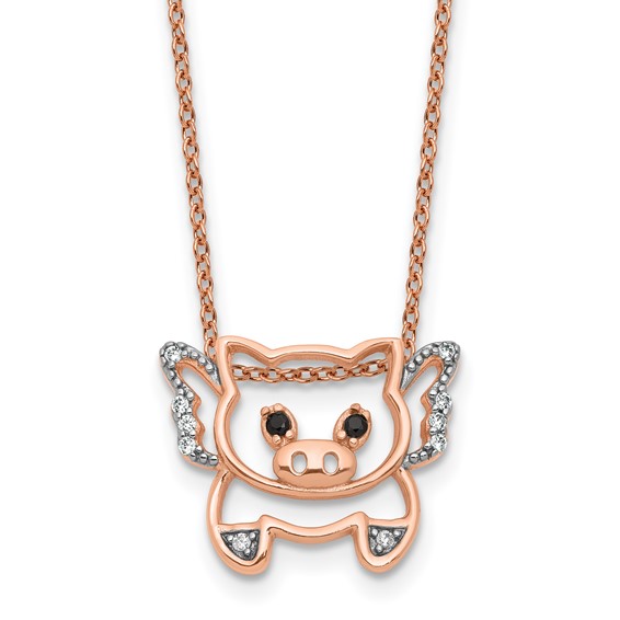 Cheryl M Sterling Silver and Rose Gold Plated CZ Pig Necklace Cheryl M Sterling Silver and Rose Gold Plated CZ Pig Necklace