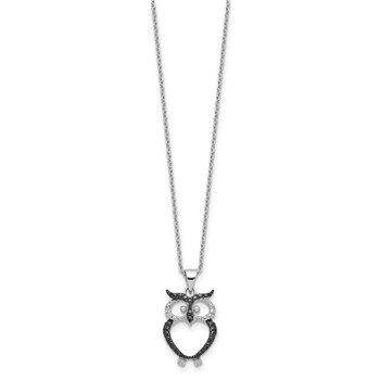 Cheryl M Sterling Silver Rhodium-plated with Black Rhodium Polished Black and White CZ Owl 16 Inch with 2 Inch Extension Necklace — alternate view