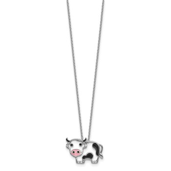 Cheryl M Sterling Silver Rhodium-plated Polished and Enameled Black and White CZ Cow 16 Inch with 2 Inch Extension Necklace — alternate view