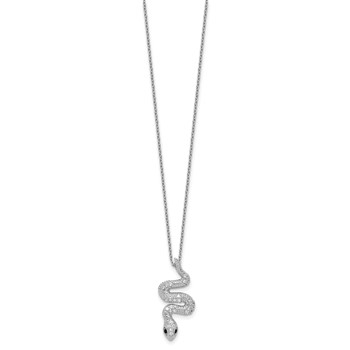 Cheryl M Sterling Silver Rhodium-plated Polished Black and White CZ Snake 16 Inch with 2 Inch Extension Necklace — alternate view