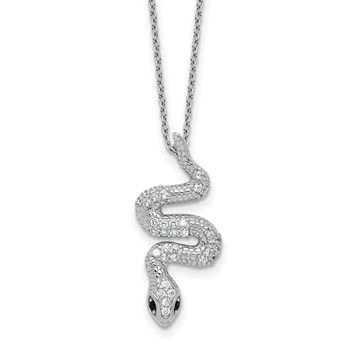 Cheryl M Sterling Silver Rhodium-plated Polished Black and White CZ Snake 16 Inch with 2 Inch Extension Necklace