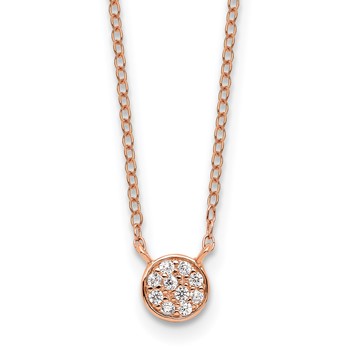 Cheryl M Sterling Silver Rose Gold-plated Polished CZ Cluster Circle 16 Inch with 2 Inch Extension Necklace
