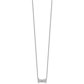 Cheryl M Sterling Silver Rhodium-plated Polished CZ Bow 16 Inch with 2 Inch Extension Necklace — alternate view