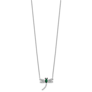 Cheryl M Sterling Silver Rhodium-plated Polished Green Glass and CZ Dragonfly 16 Inch with 2 Inch Extension Necklace — alternate view