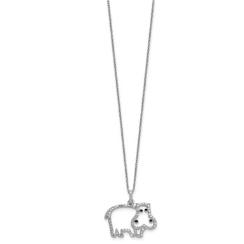 Cheryl M Sterling Silver Rhodium-plated Polished and Enameled CZ Hippopotamus 16 Inch with 2 Inch Extension Necklace — alternate view