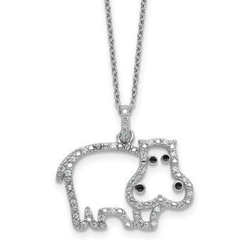 Cheryl M Sterling Silver Rhodium-plated Polished and Enameled CZ Hippopotamus 16 Inch with 2 Inch Extension Necklace
