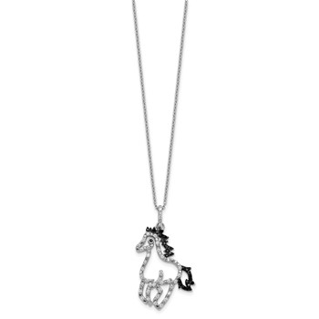 Cheryl M Sterling Silver Rhodium-plated Polished Black and White CZ Horse 16 Inch with 2 Inch Extension Necklace — alternate view