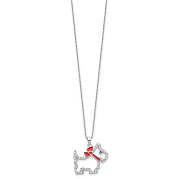 Cheryl M Sterling Silver Rhodium-plated Polished and Enameled Black and White CZ Scottie Dog 16 Inch with 2 Inch Extension Necklace — alternate view