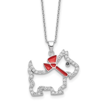 Cheryl M Sterling Silver Rhodium-plated Polished and Enameled Black and White CZ Scottie Dog 16 Inch with 2 Inch Extension Necklace