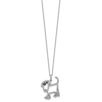 Cheryl M Sterling Silver Rhodium-plated Polished and Enameled Black and White CZ Dog 16 Inch with 2 Inch Extension Necklace — alternate view