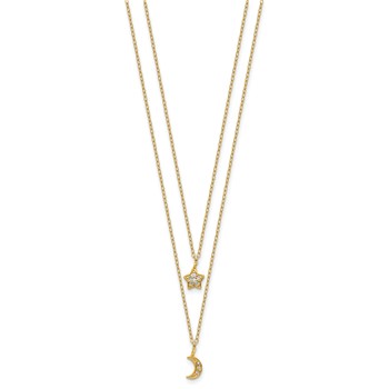 Cheryl M Sterling Silver Gold-plated Polished 2-Strand CZ Moon and Star 16 Inch with 2 Inch Extension Necklace — alternate view