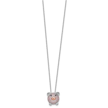 Cheryl M Sterling Silver Rhodium and Rose Gold-plated Polished Multicolor CZ Pig 16 Inch with 2 Inch Extension Necklace — alternate view