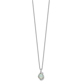 Cheryl M Sterling Silver Rhodium-plated Polished Lab Created Opal and CZ 16 Inch with 2 Inch Extension Necklace — alternate view