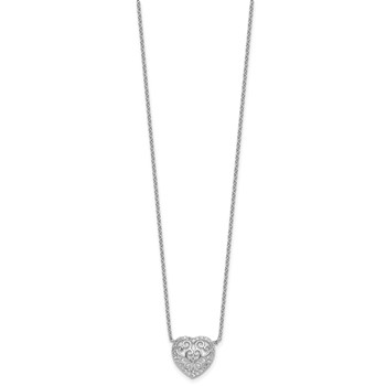 Cheryl M Sterling Silver Rhodium-plated Polished Filigree CZ Heart 16 Inch with 2 Inch Extension Necklace — alternate view