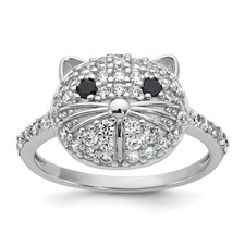 Image of Cheryl M Sterling Silver Rhodium-plated Polished Black and White CZ Cat Ring