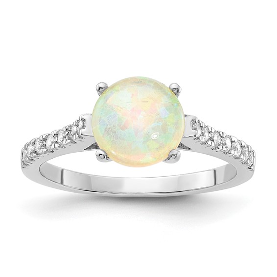 Cheryl M Sterling Silver Round Created Opal & CZ Ring