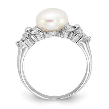Cheryl M Sterling Silver Rhodium-plated Polished CZ and Freshwater Cultured Pearl Ring — alternate view