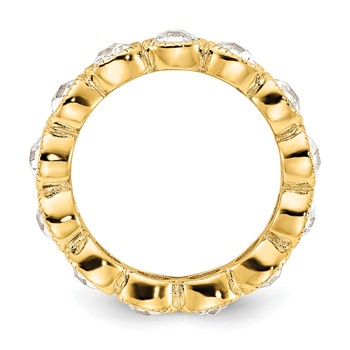 Cheryl M Sterling Silver Gold-plated Polished and Beaded Round CZ Ring — alternate view