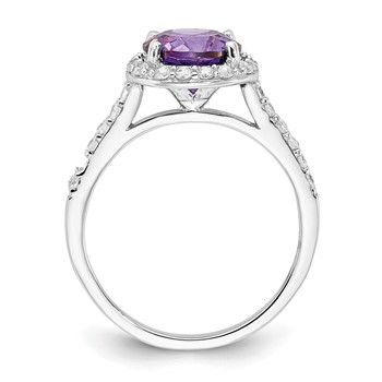 Cheryl M Sterling Silver Rhodium-plated Polished Purple and White CZ Round Halo Ring — alternate view