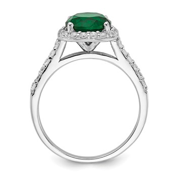 Cheryl M Sterling Silver Rhodium-plated Polished Green Glass and CZ Round Halo Ring — alternate view