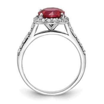 Cheryl M Sterling Silver Rhodium-plated Polished Lab Created Ruby and CZ Round Halo Ring — alternate view