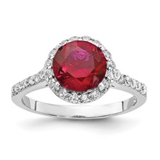 Image of Cheryl M Sterling Silver Rhodium-plated Polished Lab Created Ruby and CZ Round Halo Ring