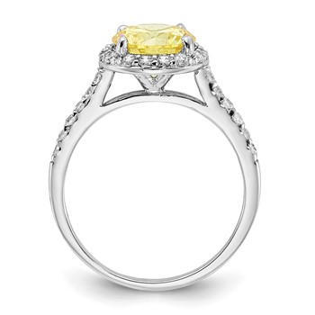 Cheryl M Sterling Silver Rhodium-plated Polished Yellow and White CZ Round Halo Ring — alternate view