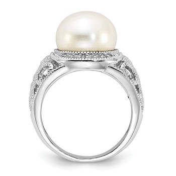 Cheryl M Sterling Silver Rhodium-plated Polished and Textured CZ and Freshwater Cultured Pearl Ring — alternate view