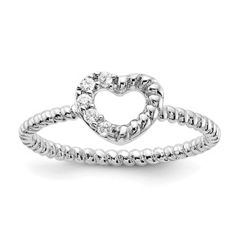 Cheryl M Sterling Silver Rhodium-plated Polished and Twisted CZ Heart Ring