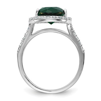 Cheryl M Sterling Silver Rhodium-plated Polished Green Glass and CZ Teardrop Halo Ring — alternate view