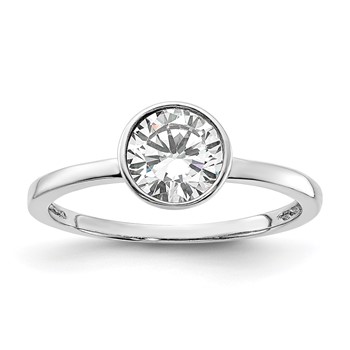 Cheryl M Sterling Silver Rhodium-plated Polished Bezel Set CZ Ring