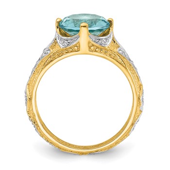 Cheryl M Sterling Silver Rhodium and Gold-plated Polished and Textured Blue Glass and CZ Ring — alternate view