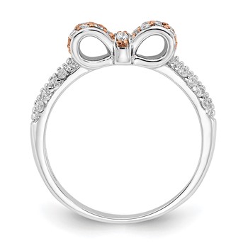 Cheryl M Sterling Silver Rhodium and Rose Gold-plated Polished CZ Bow Ring — alternate view