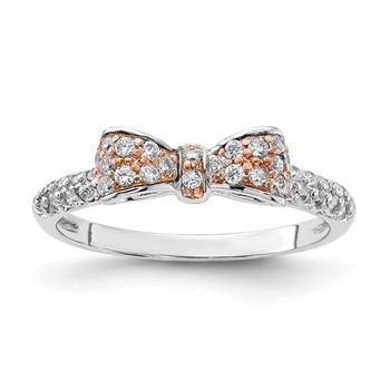 Cheryl M Sterling Silver Rhodium and Rose Gold-plated Polished CZ Bow Ring
