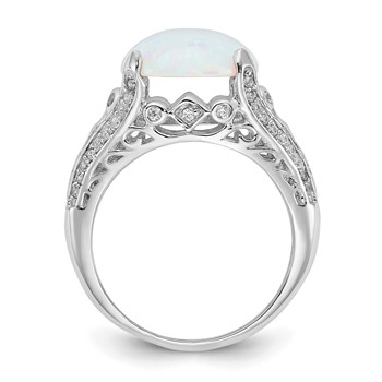Cheryl M Sterling Silver Rhodium-plated Polished Oval Lab Created Opal and CZ Ring — alternate view