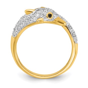 Cheryl M Sterling Silver Gold-plated Polished Pave Black and White CZ Dolphin Ring — alternate view