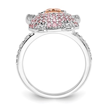 Cheryl M Sterling Silver Rhodium and Rose Gold-plated Polished Multicolor CZ Pig Ring — alternate view