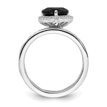 Cheryl M Sterling Silver Rhodium-plated Polished Black and White CZ Teardrop Halo 3 Ring Set — alternate view