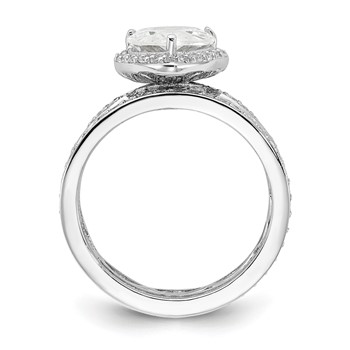 Cheryl M Sterling Silver Rhodium-plated Polished CZ Teardrop Halo 3 Ring Set — alternate view