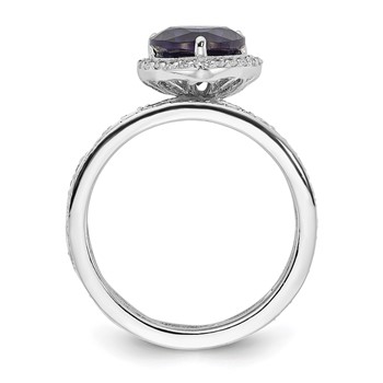 Cheryl M Sterling Silver Rhodium-plated Polished Lab Created Sapphire and CZ Teardrop Halo 3 Ring Set — alternate view