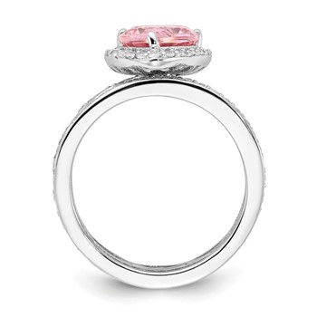Cheryl M Sterling Silver Rhodium-plated Polished Pink and White CZ Halo Teardrop 3 Ring Set — alternate view