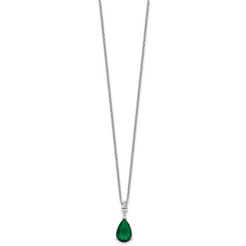 Cheryl M Sterling Silver Rhodium-plated Polished CZ and Green Glass Teardrop 18 Inch Necklace — alternate view
