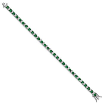 Cheryl M Sterling Silver Rhodium-plated Polished Green Glass and CZ 7.25 Inch Bracelet — alternate view