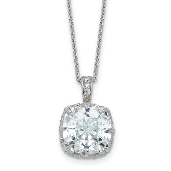 Cheryl M Sterling Silver Rhodium-plated Polished Fancy Gallery Cushion-cut CZ 18 Inch Necklace