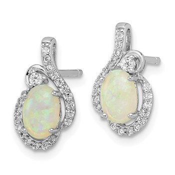 Cheryl M Sterling Silver Rhodium-plated Polished Lab Created Opal and CZ Post Earrings — alternate view