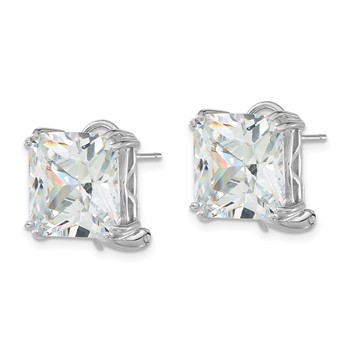 Cheryl M Sterling Silver Rhodium-plated Polished Cushion-cut CZ Post Omega Back Earrings — alternate view