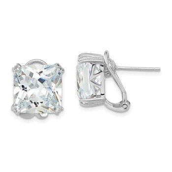 Cheryl M Sterling Silver Rhodium-plated Polished Cushion-cut CZ Post Omega Back Earrings