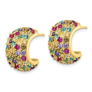 Cheryl M Sterling Silver Gold-plated Polished Multicolor CZ Post C-Hoop Earrings — alternate view