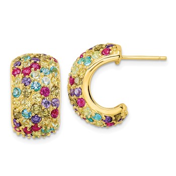 Cheryl M Sterling Silver Gold-plated Polished Multicolor CZ Post C-Hoop Earrings